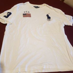 USA Men's Large  POLO by RALPH LAUREN American Flag Embroidered T-shirt